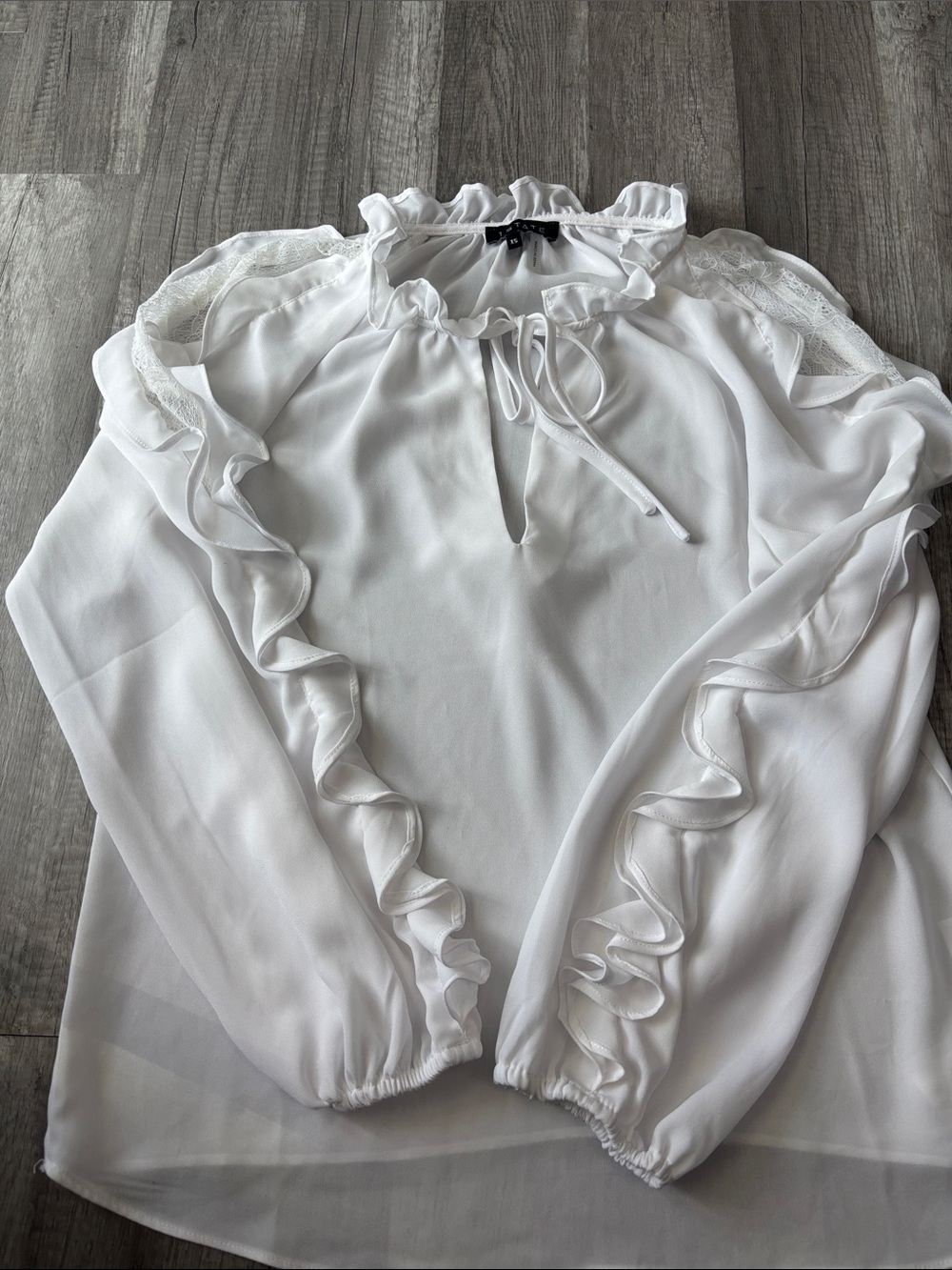 White Ruffle Tie-Neck Blouse